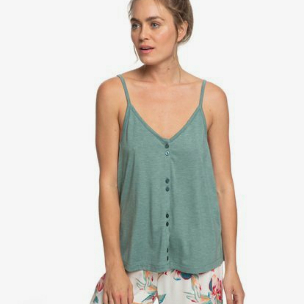 Roxy Green Button up V-neck Tank Top
